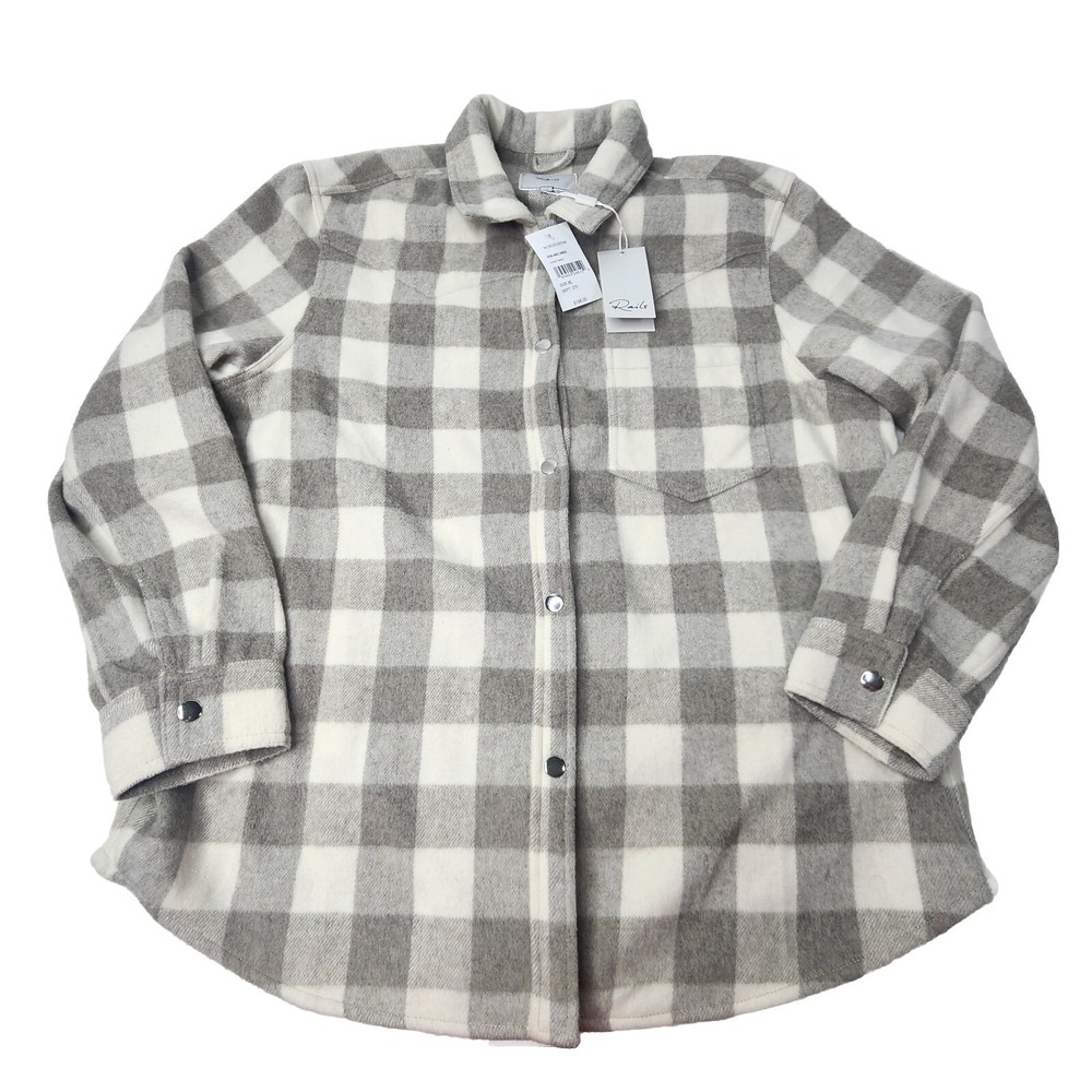 Rails Tripp Ivory Rain Gray Plaid Shacket Jacket Sz XL Snap Button Down NWT $198
